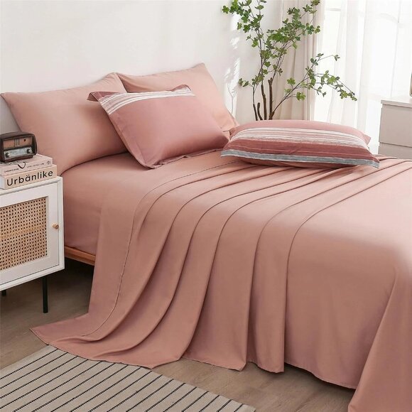 7pc Bed in a Bag Stripe Comforter/Sheet Set FULL White/Gray/Blush Pink Striped - Picture 6 of 7